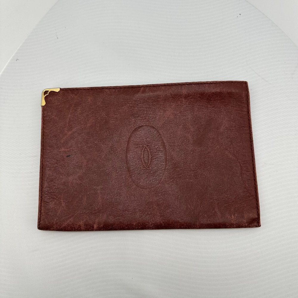 Vintage Cartier Zipper Pouch Wallet Burgundy Red Leather
